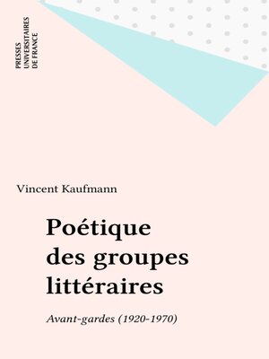 cover image of Poétique des groupes littéraires